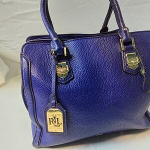 Lauren Ralph Lauren Pebbled Blue Leather Tote Bag